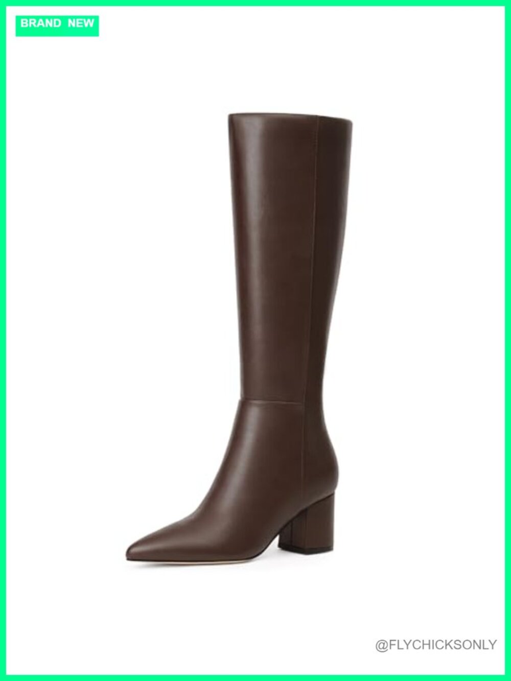 Easyfox Womens Knee High Boots Chunky Low Heel Pointed Toe Faux Leather Tall